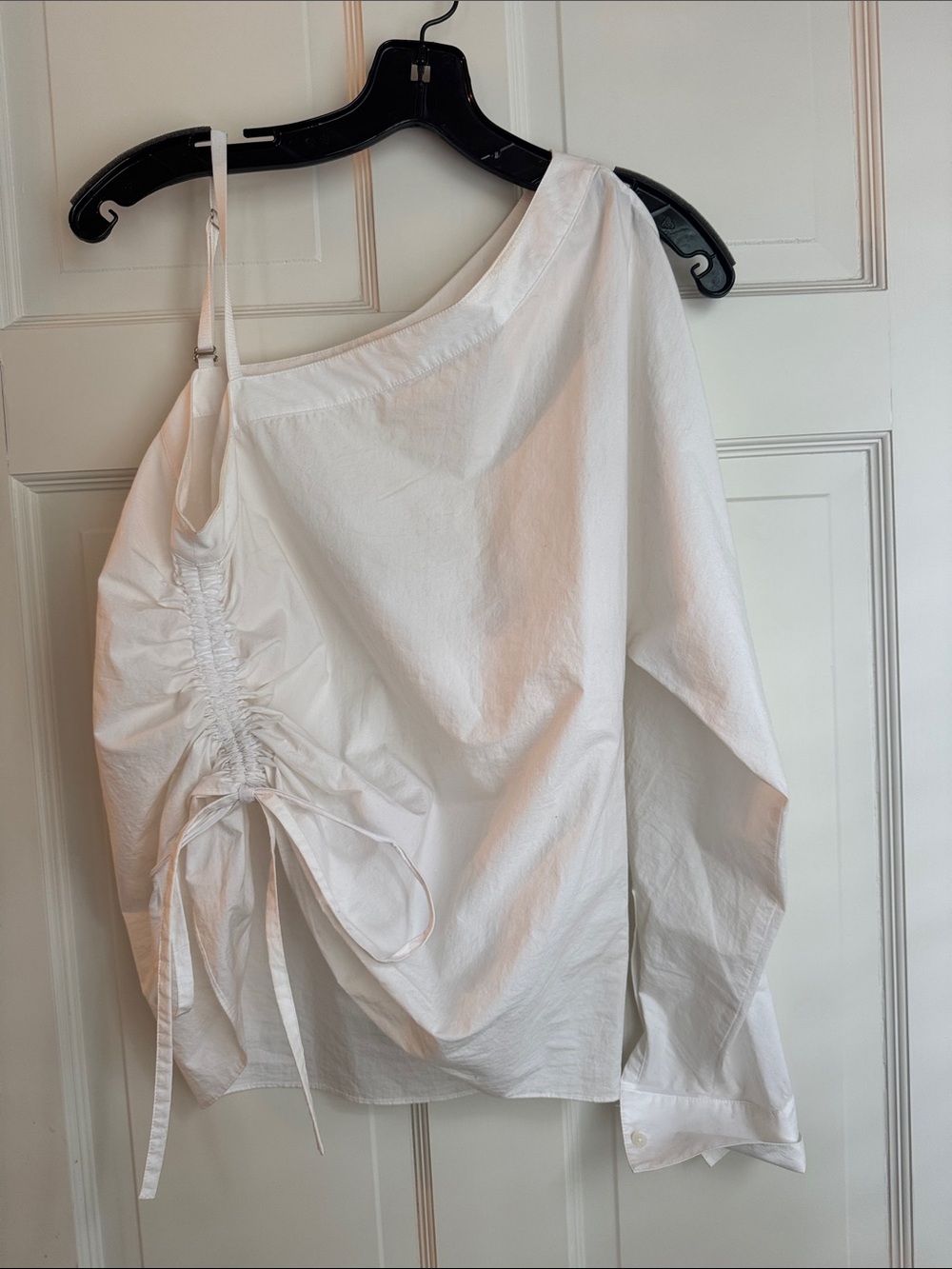 Alexander Wang White Asymmetric One-Shoulder Ruched Cotton Top